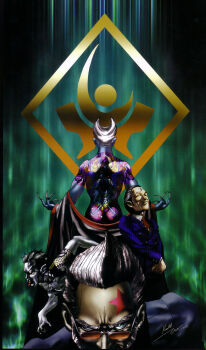 Rule 34 | 4boys, absurdres, artist name, back tattoo, black hair, blue eyes, blue skin, claws, colored skin, devil summoner (game), devil summoner (series), ear piercing, facial mark, fangs, grey hair, grey skin, highres, irezumi, kazuma kaneko, multiple boys, necktie, official art, piercing, pointy ears, red necktie, shoulder tattoo, sid davis, signature, star (symbol), star facial mark, sunglasses, takashi (devil summoner), tattoo, tendou tenzan, third-party source, vampire, white hair, yamashiro seiichi