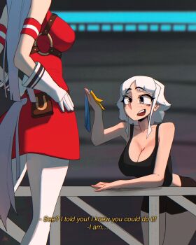 2girls gloves gold_ship_(red_strife)_(umamusume) gold_ship_(umamusume) highres long_hair medal multiple_girls original pantyhose shibansfw short_hair star_(symbol) tail umamusume white_gloves white_hair