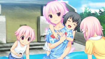 10s blush breasts character_request child closed_eyes game_cg hair_ornament highres koutaro open_mouth pink_eyes pink_hair short_hair takara_ichiko tropical_kiss tropical_vacation twinkle_(company)