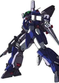 1980s_(style) aoki_ryuusei_spt_layzner beam_rifle energy_gun gun kappa_yoshimi layzner mecha mecha_focus no_humans oldschool retro_artstyle robot science_fiction simple_background solo weapon