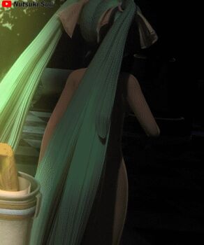 1girl 3d animated animated_gif aqua_eyes aqua_hair artist_name ass breasts completely_nude female_focus hair_ornament hatsune_miku long_hair matching_hair/eyes nipples nude nutsuki_suu outdoors project_diva project_diva_(series) solo twintails vocaloid watermark