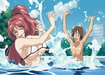 animated animated_gif aniyome_wa_ijippari beach bikini breasts nipples red_hair swimsuit takama_kozue