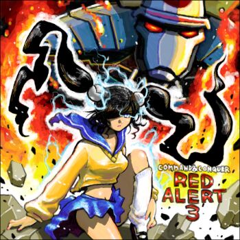 1girl asian aura black_hair black_shoes blue_aura blue_eyes blue_sailor_collar breasts command_&amp;_conquer command_&amp;_conquer:_red_alert command_&amp;_conquer:_red_alert_3 electricity electrokinesis english_text explosion fingernails fire floating floating_hair floating_object hair_over_one_eye hair_tie johnnie king_oni knee_to_chest long_hair loose_socks mecha midriff navel pink_nails robot rock sailor_collar school_uniform shoes skirt small_breasts socks telekinesis thighs upper_body very_long_hair yuriko_omega