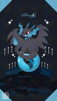 Rule 34 | blue fire, breath weapon, breathing fire, character name, charizard, claws, commentary, dragon, fang, fangs, fire, flame-tipped tail, gen 1 pokemon, highres, mega charizard x, mega pokemon, mega stone, meme (sleepsheep), nintendo, no humans, pokemon, pokemon (creature), pokemon focus, red eyes, symbol-only commentary, tail, wings