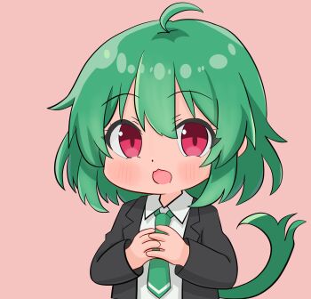 absurdres chibi green_hair highres non-web_source pink_background red_eyes