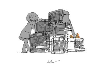 Rule 34 | 1girl, absurdres, barefoot, commentary, electric guitar, greyscale, guitar, highres, instrument, kaduise, leaning on object, looking to the side, monochrome, no pants, original, oversized clothes, oversized shirt, shirt, short sleeves, signature, solo, sparkle, spot color, standing, television