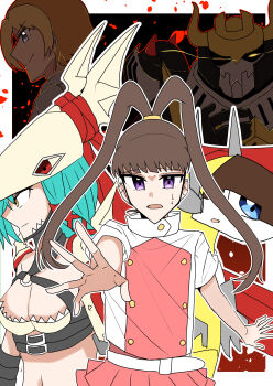 Rule 34 | absurdres, amano nene (digimon xros wars), amano yuu (digimon), darkknightmon, digimon, digimon xros wars, hair ornament, hairclip, highres, long hair, mervamon, ponytail, sparrowmon, split ponytail