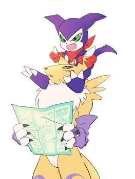 digimon fox furry green_eyes highres imp impmon renamon tail yin_yang