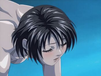 00s 1girl 2003 2boys all_fours animated animated_gif bible_black bible_black_night_of_the_walpulgiss black_hair blush bouncing_breasts breasts deepthroat earrings fellatio forced hands_on_another's_head interracial irrumatio jewelry large_breasts lipstick makeup minase_yukiko moaning multiple_boys nipples nude oral penis rape spitroast sweat tagme uncensored veins veiny_penis