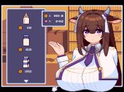 1girl 3: :o animal_ears animated azur_lane baby_bottle blush_stickers book bookshelf border bottle bouncing_breasts box breast_poke breasts brown_hair cardboard_box coin commentary_request cow_ears cow_horns cropped_jacket cursor drink_carton ear_wiggle fourth_wall gem hair_between_eyes hair_ornament hair_ribbon horns huge_breasts jacket kashino_(azur_lane) long_hair long_sleeves looking_at_viewer milk_bottle milk_carton necktie open_clothes open_jacket outside_border pixel_art pointing poking purple_eyes purple_neckwear raccoon_(potesara) red_gemstone ribbon shirt short_necktie sidelocks smile solo ugoira upper_body user_interface video white_jacket white_ribbon white_shirt