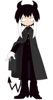 1boy black_cape black_hair black_horns black_jacket black_pants buttons cape chikemuri_(funamusea) demon_boy demon_tail full_body funamusea funamusea_(artist) gakuran gloves horns jacket multicolored_hair official_art pants school_uniform shoes short_hair sidelocks simple_background solo standing sutare_yume sweat sweatdrop tail two-tone_hair white_background white_gloves white_hair