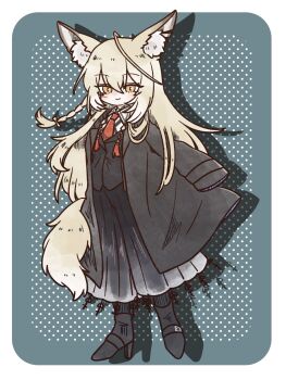1girl animal_ears arknights blonde_hair braid closed_mouth fox_ears fox_girl fox_tail highres long_hair necktie nunnuje_a_u_e orange_eyes shirt solo tail vulpisfoglia_(arknights) yellow_eyes