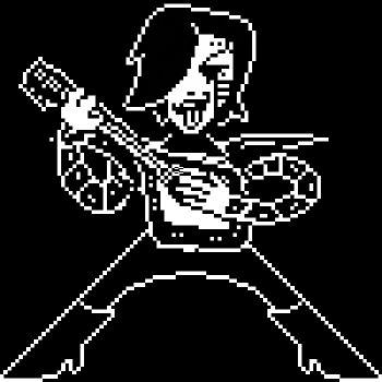 animated animated_gif armor boots greyscale guitar high_heel_boots high_heels instrument lowres mettaton mettaton_ex monochrome non-web_source robot short_hair shoulder_armor tongue tongue_out undertale utdr_(toby_fox)