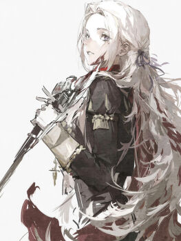 Rule 34 | 1girl, absurdres, axe, black jacket, blood, blood on face, breasts, cape, commentary request, cropped torso, edelgard von hresvelg, fire emblem, fire emblem: three houses, garreg mach monastery uniform, gloves, hair ribbon, highres, holding, holding axe, jacket, lkppp, medium breasts, nintendo, purple eyes, red cape, ribbon, simple background, solo, white background, white gloves, white hair