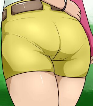 ass ass_focus digimon digimon_adventure_02 from_behind gloves highres misaeldm panties pantylines pantyshot shiny_skin shorts underwear yagami_hikari