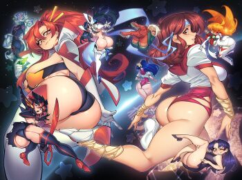 6+girls adapted_costume armor ass blonde_hair blue_hair blush boots breasts brown_eyes brown_hair character_request copyright_request crossover dark-skinned_female dark_skin detached_sleeves dress earth_(planet) floating floating_hair gofa goggles gunbuster high_heels huge_ass jacket junketsu kill_la_kill kiryuuin_satsuki lal&#039;c_mellk_mal large_breasts legs_up long_hair looking_back matoi_ryuuko multiple_girls nia_teppelin one_eye_closed orange_hair pinup_(portrait) pinup_(style) planet purple_hair sailor_dress senketsu shoes skirt smile sneakers soles space tengen_toppa_gurren_lagann thighhighs white_hair yoko_littner