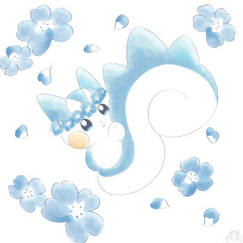 Rule 34 | animal focus, blue eyes, blue flower, commentary request, flower, full body, gen 4 pokemon, head wreath, highres, mochimaro (infj oekaki), nintendo, no humans, pachirisu, pokemon, pokemon (creature), simple background, solo, white background