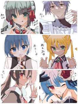 2boys 4girls aizawa_sakuya ayasaki_hayate claw_pose finger_counting finger_to_mouth hayate_no_gotoku! heart heart_hands highres maid multiple_boys multiple_girls ponytail reiya52 salute sanzen&#039;in_nagi shushing suirenji_ruka