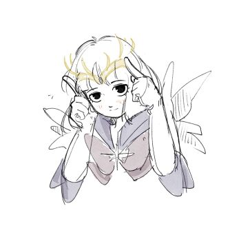 1girl bishoujo_senshi_sailor_moon black_eyes circlet elbow_gloves gloves highres light_blush looking_at_viewer mercuri0ff purple_sailor_collar sailor_collar sailor_saturn sailor_senshi_uniform smile solo touhou white_gloves