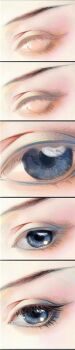 artist_request blue_eyes blue_eyeshadow colored_eyelashes eye_focus eyelashes eyeshadow highres how_to long_image makeup original partially_colored sequential source_request tall_image thick_eyebrows third-party_source