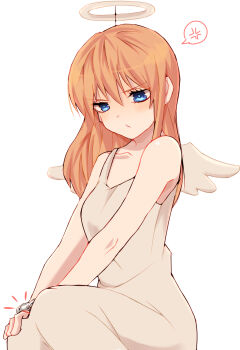 angel blue_eyes gintama halo highres kagura_(gintama) kasuga_kaya pout red_hair solo white_background wings
