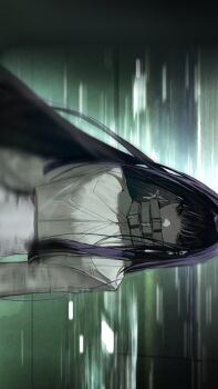 1girl black_eyes black_hair commentary crop_top earrings english_commentary highres indie_utaite jacket jewelry looking_at_viewer midriff mixed-language_commentary mole mole_under_eye official_art sideways solo utaite vanta_(utaite) white_jacket wz_(woyzeck)
