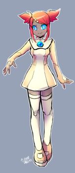 1girl blue_eyes breasts dark_skin red_hair sari_sumdac thighhighs transformers transformers_animated twintails