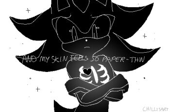 1boy animal_ears animated animated_gif artist_name black_theme bone closed_mouth crossed_arms english_text furry furry_male greyscale heart jaggy_lines looking_down lyrics male_focus monochrome ribs shadow_the_hedgehog signature simple_background sketch solo sonic_(series) spacecolonie standing tail upper_body white_background x-ray