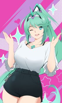 Rule 34 | 1girl, alternate costume, green eyes, green hair, highres, jetaxl tanuki, pneuma (xenoblade), solo, xenoblade chronicles (series), xenoblade chronicles 2