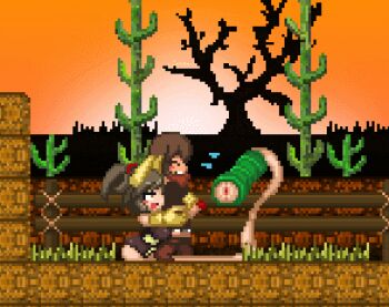 1boy 1girl animated animated_gif bad_tag blueskin_no_mori blush cactus desert femdom fobs grass heart helmet hetero lowres monster_girl penis pixel_art shota zell_(999)