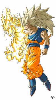 Rule 34 | 1boy, alternate eye color, aura, battle damage, blonde hair, blue boots, blue sash, blue shirt, boots, commentary request, dougi, dragon, dragon ball, dragon fist (dragon ball), dragonball z, full body, hashtag-only commentary, highres, kakeru (dbskakeru), long hair, looking at viewer, male focus, muscular, muscular male, orange pants, orange shirt, pants, red eyes, sash, shirt, simple background, solo, son goku, spiked hair, super saiyan, super saiyan 3, toriyama akira (style), torn clothes, torn pants, torn shirt, white background, wristband
