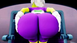 1girl 3d alien animated armor ass ass_shake bodysuit bouncing_ass breastplate breasts butt_crack cheelai colored_skin curvy dragon_ball dragon_ball_super foreshortening gloves grabbing_own_ass green_skin highres huge_ass kishi_(kishi_32) looking_back pink_eyes short_hair shorts simple_background source_request tagme turtleneck twerking video white_gloves white_hair