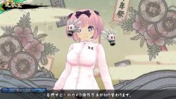 +_+ 1girl 3d abstract_background animated black_bow blush bouncing_breasts bow breasts buruma game_console gym_uniform hibari_(senran_kagura) kiss looking_at_viewer video pink_hair playstation_4 senran_kagura senran_kagura_estival_versus sound standing tagme twintails white_background