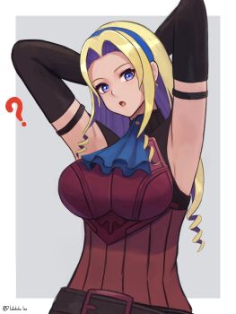 1girl armpits artist_name ascot blue_ascot constance_von_nuvelle constance_von_nuvelle_(timeskip) drill_hair drill_sidelocks female_focus fire_emblem fire_emblem:_three_houses looking_at_viewer multicolored_hair nintendo purple_hair sidelocks solo two-tone_hair