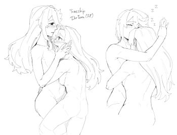 2girls ass blush commentary completely_nude english_text gmeg011 hand_up highres hug koishikawa_iko long_hair looking_at_another momijiyama_teru multiple_girls nude shy_(series) smile symbol-only_commentary yuri zzz