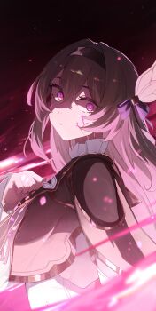 Rule 34 | 1girl, absurdres, ailushin, black hairband, black jacket, blue ribbon, clenched hand, closed mouth, dress, firefly (honkai: star rail), grey hair, hair between eyes, hair ornament, hairband, highres, honkai: star rail, honkai (series), jacket, long hair, long sleeves, looking at viewer, multicolored eyes, purple eyes, ribbon, two-tone eyes, white dress