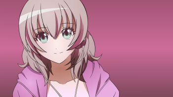 10s 1girl binbougami_ga! bad_tag derivative_work female_focus green_eyes grey_hair headphones pink_theme sakura_ichiko short_hair solo vector_trace