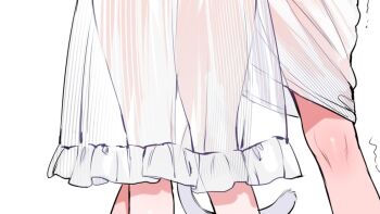2girls commentary dress english_commentary fern_(sousou_no_frieren) frieren leg_focus motion_lines multiple_girls qiandaiyiyu see-through_clothes see-through_dress simple_background sousou_no_frieren thumbnail_collage trembling white_background white_dress