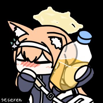 1girl animal_ear_fluff animal_ears animated animated_gif blue_archive blush closed_eyes embarrassed halo long_hair lowres mari_(blue_archive) mari_(track)_(blue_archive) pee pee_in_container plastic_bottle seseren suggestive_fluid yellow_halo