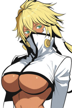 1girl bleach blonde_hair breasts espada green_eyes large_breasts looking_at_viewer midriff solo tier_harribel underboob windriftdraws