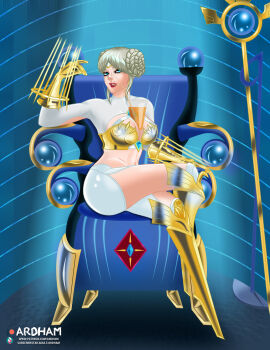 Rule 34 | armor, blonde hair, blue eyes, digimon, digimon (creature), gloves, highres, junomon, mask, short hair, unworn mask