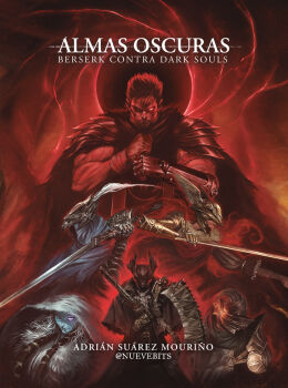 2girls 4boys alvarojh_art amputee armor artist_name artorias_the_abysswalker berserk black_hair bloodborne blue_eyes blue_hair blue_skin breastplate cape chosen_undead cleaver colored_skin commentary cover cover_page covered_eyes crossover dark_souls_(series) dark_souls_i dragonslayer_(sword) eclipse elden_ring english_commentary full_armor glowing glowing_eye gold_armor golden_sword guts_(berserk) helmet helmet_over_eyes holding holding_cleaver holding_sword holding_weapon hunter_(bloodborne) long_hair malenia_blade_of_miquella multiple_boys multiple_girls ornate_armor prosthesis prosthetic_arm ranni_the_witch red_cape red_eyes red_hair saw saw_cleaver short_hair shoulder_armor sword title triple_amputee weapon winged_helmet