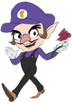 Rule 34 | chibi, flower, mario (series), mustache, nintendo, pencil mustache, pointy ears, rose, suspenders, teevo, waluigi
