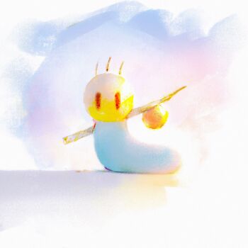 Rule 34 | animal focus, black eyes, commentary, faux traditional media, full body, highres, knyacki, knyacki!, looking at viewer, no humans, no mouth, shiratsuyu mone, solo, stick, untranslatable commentary, worm