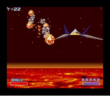 Rule 34 | 16-bit, 16bit, arwing, boost meter, fan-made, fan made, game console, lava rocks, health bar, lowres, nintendo, snes, solar, solar (star fox), spaceship, star fox, super nintendo, super nintendo entertainment system