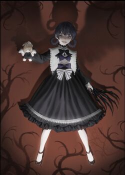 1girl :d aegyo_sal asmodeus_(omniscient_reader&#039;s_viewpoint) black_dress black_eyes black_hair blackbox_(blackbox9158) capelet character_doll chest_bow child claws demon_horns different_shadow doll dress evil_grin evil_smile feathered_wings floating full_body grin hairstyle_request han_dareum highres horns looking_at_viewer official_art omniscient_reader&#039;s_viewpoint open_mouth plant_roots sandals short_hair smile solo third-party_source uriel_(omniscient_reader&#039;s_viewpoint) white_capelet wings