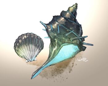 Rule 34 | commentary request, conch, glowing, no humans, object focus, original, scallop, seashell, shell, signature, simple background, still life, yamabuki (haruirokerria)