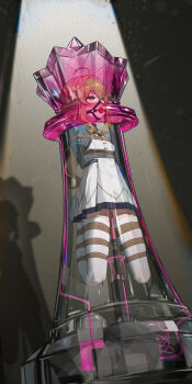 absurdres ahegao ahoge arms_behind_back ball_gag bdsm bondage bound breasts brown_eyes brown_hair dildo dress frogtie gag gag_harness gagged highres long_hair monica_everett object_insertion pussy_juice restrained sex_machine sex_toy shibari shibari_over_clothes silent_witch skindentation small_breasts thighhighs vaginal vaginal_object_insertion white_thighhighs xiongmao zettai_ryouiki