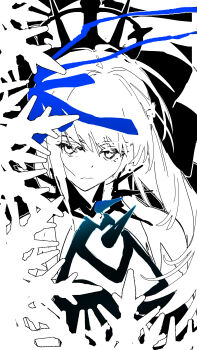 Rule 34 | 1girl, absurdres, black tiara, eduoheshui, fate/grand order, fate (series), hair between eyes, highres, long hair, looking at viewer, monochrome, morgan le fay (fate), morgan le fay (third ascension) (fate), ponytail, solo, spikes, tiara