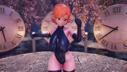 1girl 3d adapted_costume alternate_breast_size_(larger) animated ass ass_focus ass_shake bare_arms bare_legs bare_shoulders black_eyes black_thighhighs blender_(medium) blush bouncing_breasts breasts butt_crack chronoa colored_skin dancing dragon_ball dragon_ball_heroes dragon_ball_xenoverse earrings female_focus high_heels highleg highleg_leotard highres huge_ass huge_breasts jewelry jiggle large_breasts leotard leotard_under_clothes long_ears looking_at_viewer looking_back medium_hair orange_hair pink_skin pointy_ears potara_earrings robe shiny_skin short_hair skindentation solo sound thighhighs thong_leotard todiso video